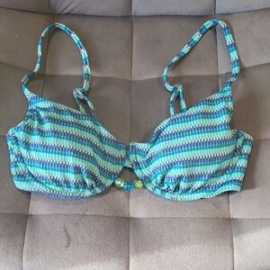 Striped Blue and Green Bikini Top NWOT
